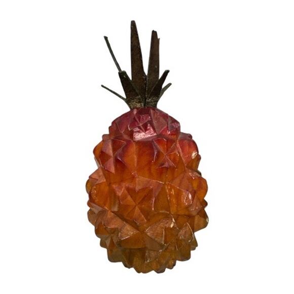 Vintage Mid Century Hand Carved Hawaiian Pumpkin Leather Crown Leaves - Picture 7 of 10